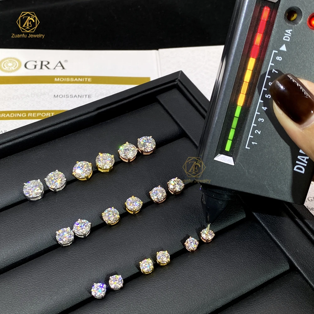 Wuzhou Factory Customized Earrings Wholesale Bulk 5mm 6.5mm 8mm Moissanite Stud Earrings for Lady with 925S Silver