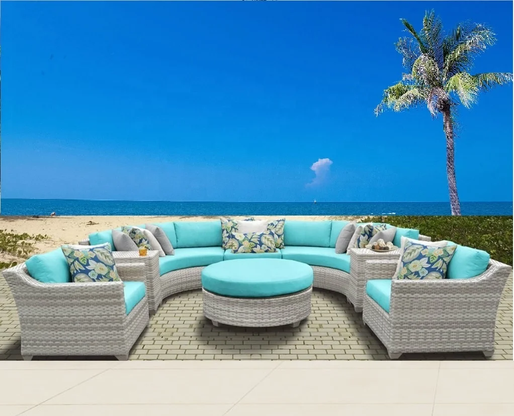 
Trendy Hottest Luxury Modern Synthetic P.E Poly Rattan Wicker Outdoor Garden Patio Round Sofa Set Furniture 