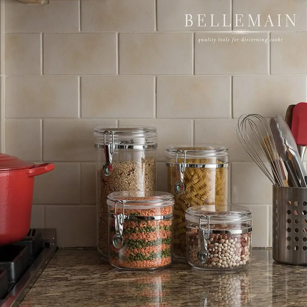 Food Grade 5 Piece Acrylic Canister Set Food Jars Clear Airtight Canister Set Food Storage Container with Airtight Clamp Lids