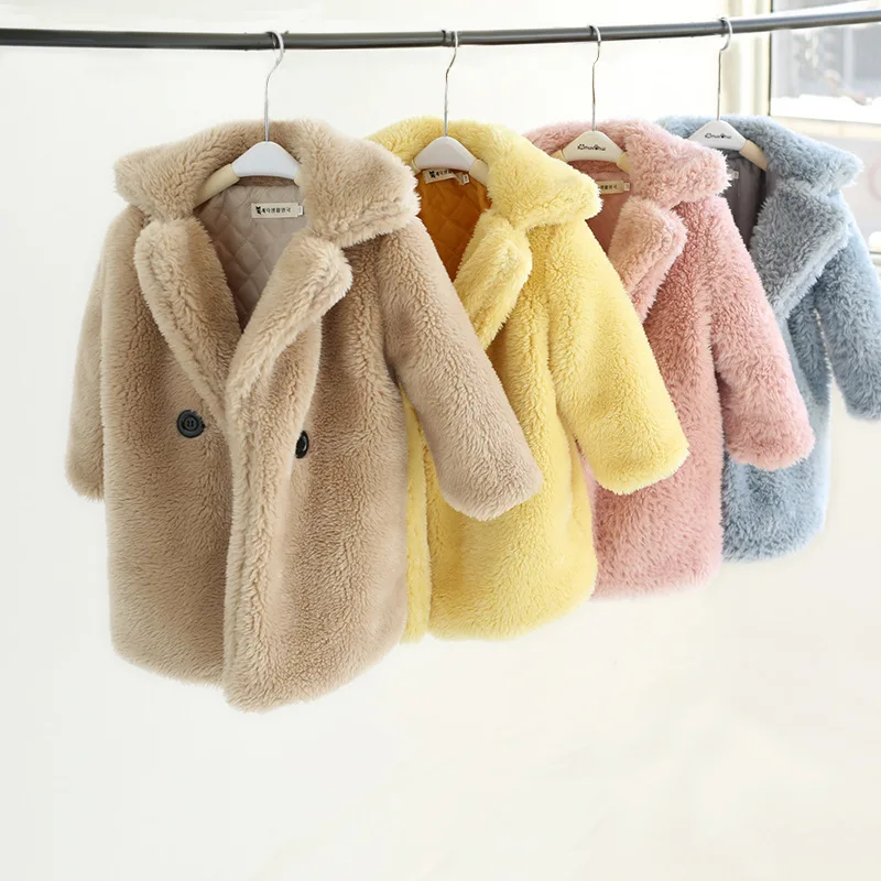 2022 Faux Fur Baby Girls Coats Winter Warm Kids Jacket Thick Fleece Children Outerwear Windbreaker Toddler Girl Snowsuit Clothes