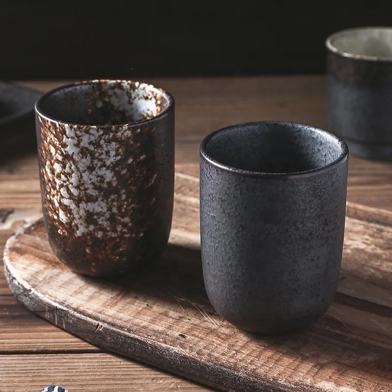 250ml Vintage Rustic Japanese Style Matte Black Ceramic Eco Friendly Coffee Water Tea Cup Mug Without Handle