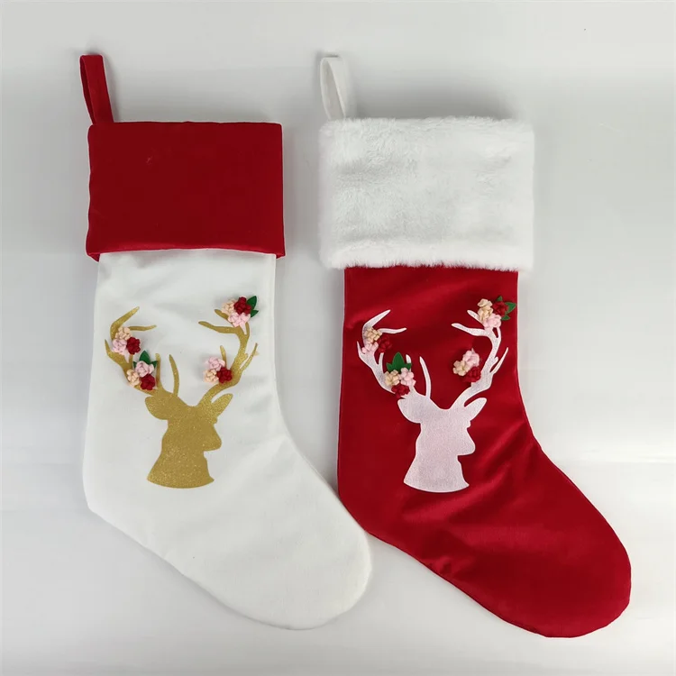 Набор из 2 рождественских чулок с оленем, подвесное украшение для елки, подвесные чулки для рождественского камина, Рождественское украшение для семьи