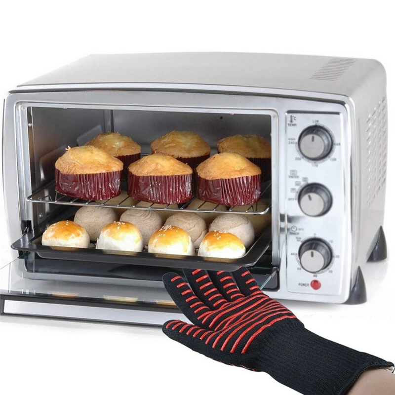 932F Heat Resistant Silicone Black Barbecue BBQ Gloves Flame proof Oven Mitt Non Slip Silicone Cooking Gloves Baking BBQ Grill