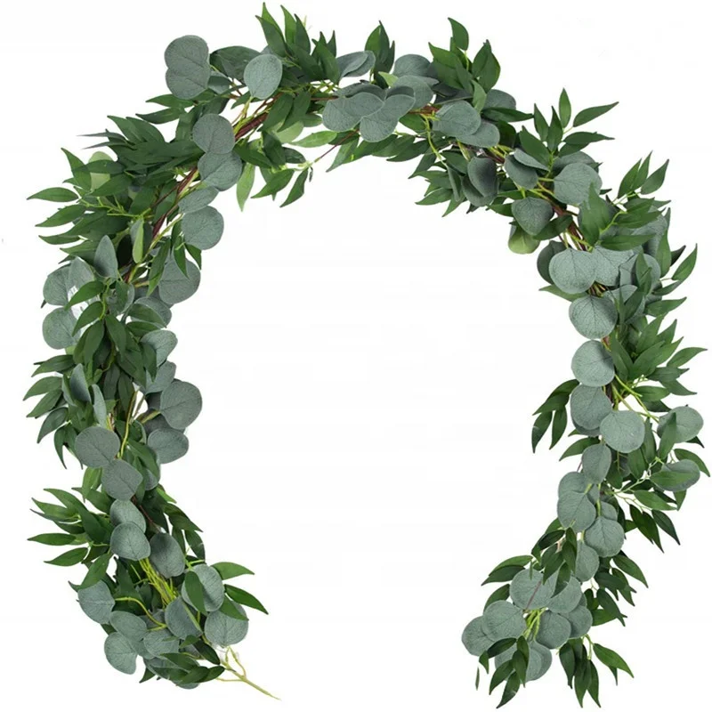 O-X318 Wholesale eucalyptus leaves greenery vine artificial Cheap eucalyptus willow leaves hanging garland for home garden decor