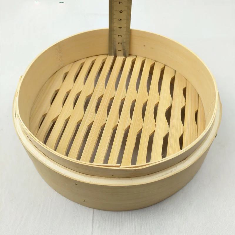 New Type Hot Selling Bamboo Steamer Basket with Stainless Steel Ring Dumpling Bamboo Steamer