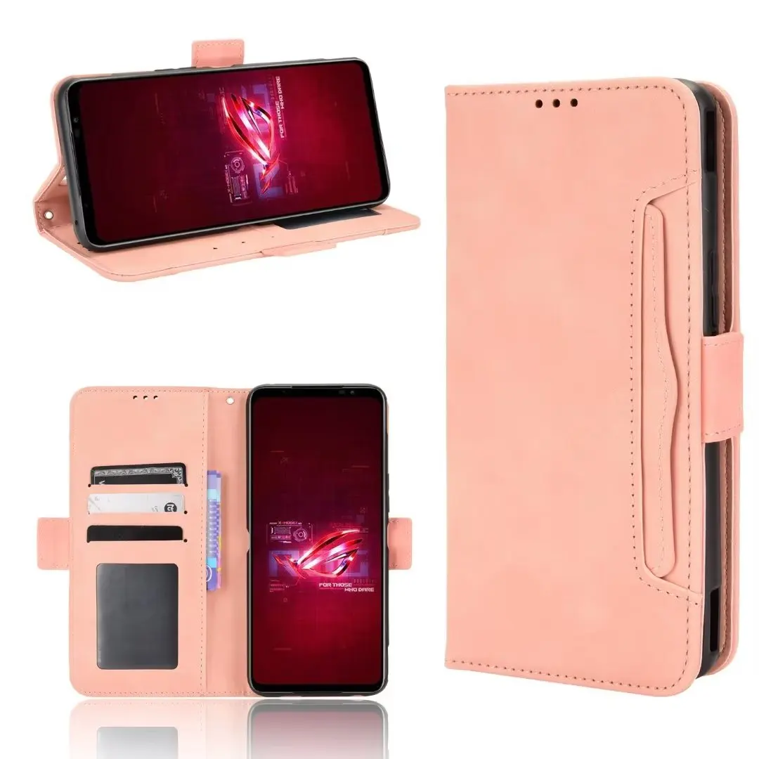 Multi Card Slot Cattle Stripe Flip Wallet Leather Case For ASUS ROG Phone 6/ Phone 6 Pro
