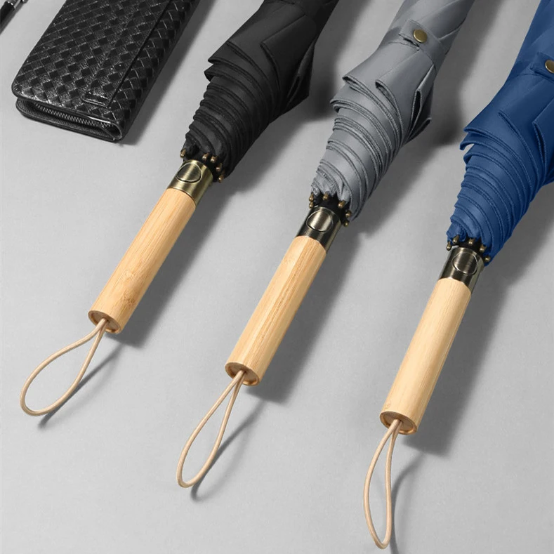 Best Quality Bamboo Handle Umbrella Windproof Auto Open Close Golf Umbrella With Double Canopy