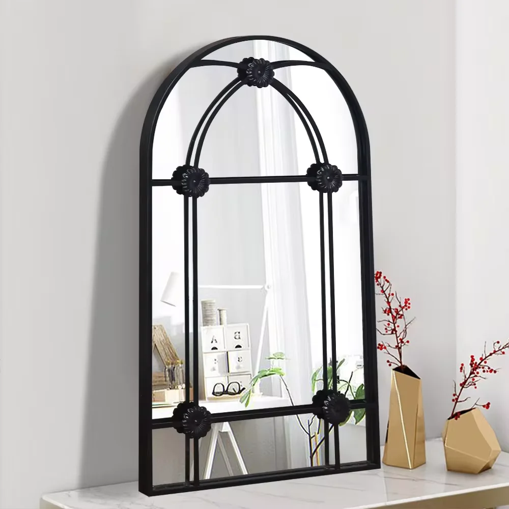 Modern large decorative Gold Black Window panel Arch Metal Framed art Mirror For Wall Decor