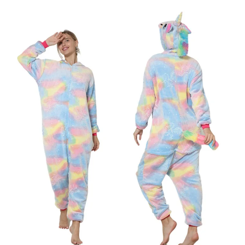 Unisex Winter Animal Flannel Onesie Pajamas Cartoon Sleepwear Glowing at night in dark noctilucent luminous Pijama Unicorn