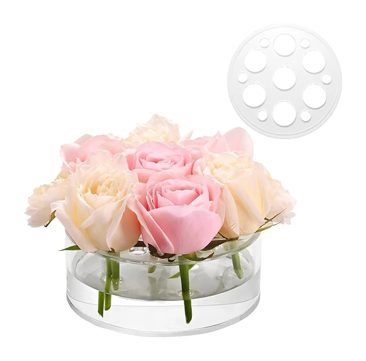 Clear Round Flower Vase Acrylic Flower Box Vase with hole for Centerpieces for Party Dining Table Home Decor
