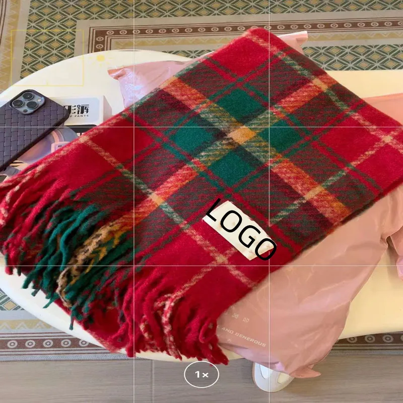 Custom red christmas plaid blanket ultra soft Plaid polyester plush sherpa fleece blanket 50*60inches127*152CM