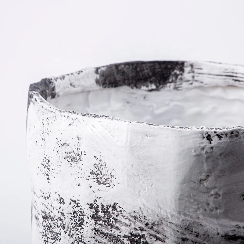 Chinese Style Collection White and Black Ink Rhyme Flower Vase Hotel Lobby Console Table Desktop Interior Decorative Accessories