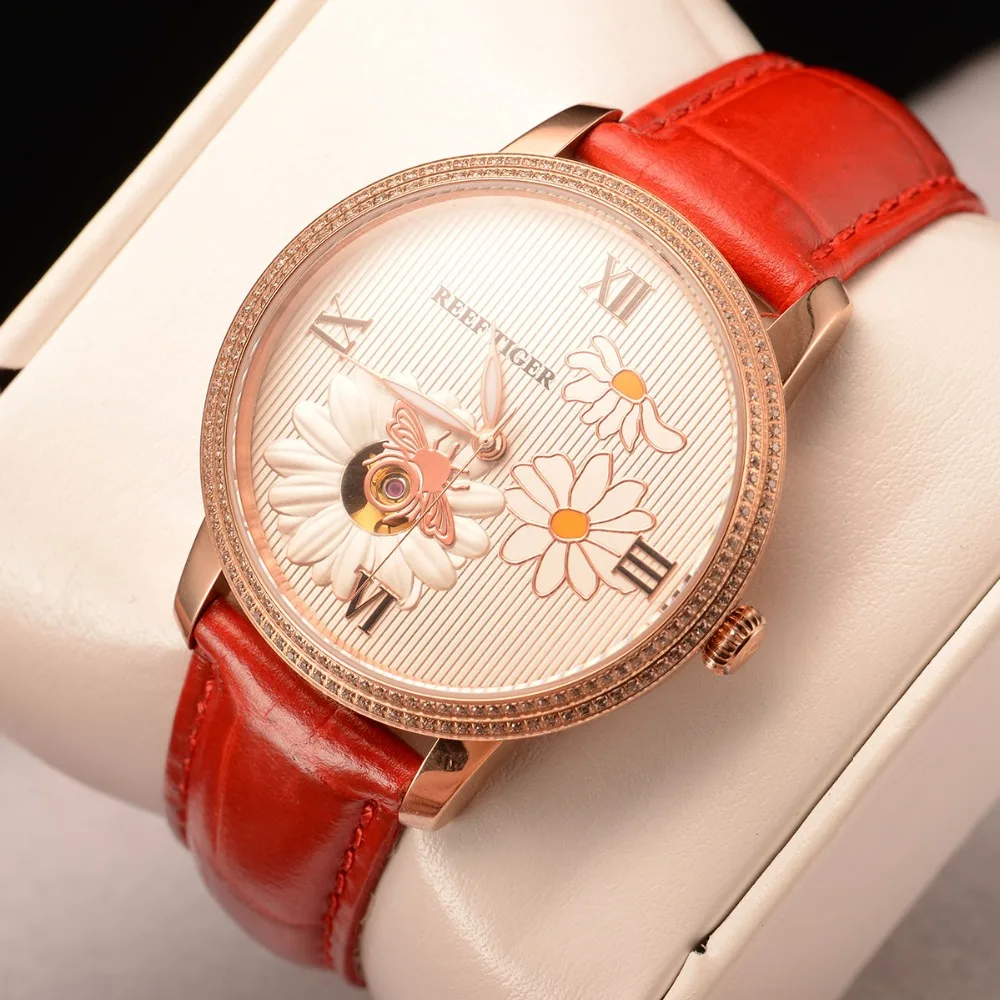 Reef Tiger Top Brand Luxury Women Watch Rose Gold Automatic Watch Clock Relogio Feminino Fashion Watch Reloje Mujer RGA1585
