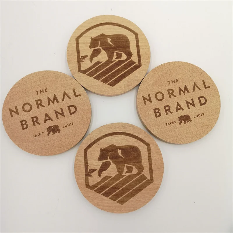 Promotional Custom logo Natural Wood Cup Mat coaster DIY Bamboo Eco-friendly square Round Wooden Coasters for Drinks Coffee Tea