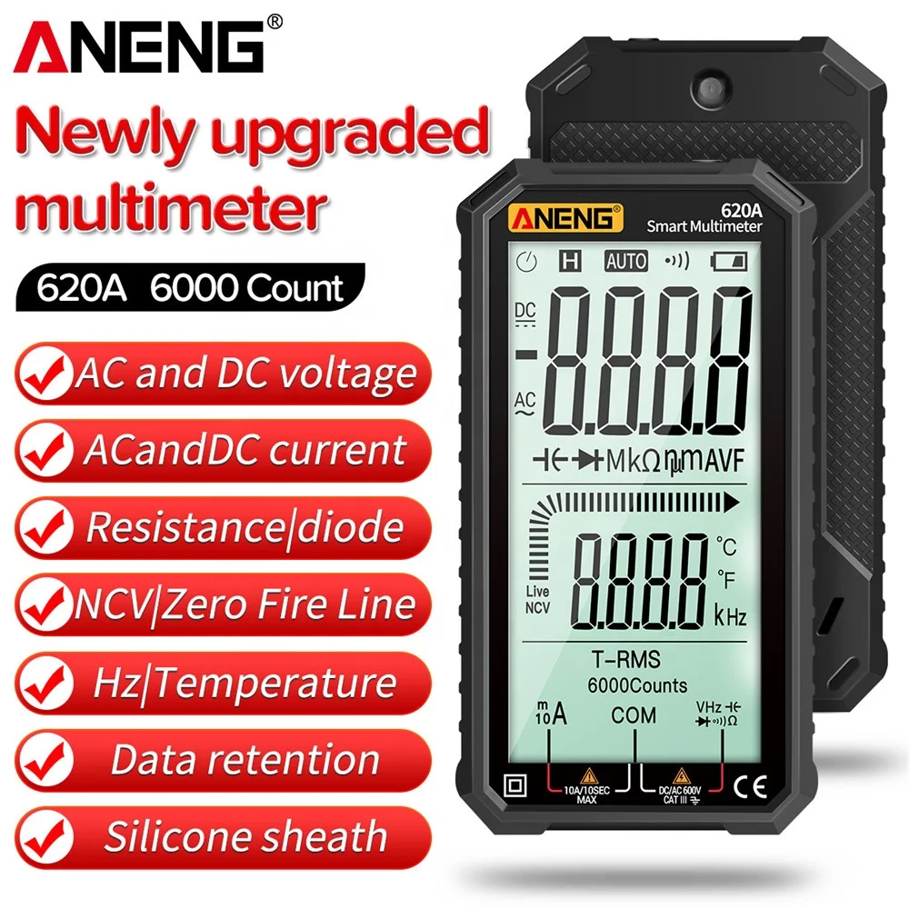 
ANENG 620A Digital Smart Multimeter Transistor Testers 6000 Counts True RMS Auto Electrical Capacitance Meter Temp Resistance 