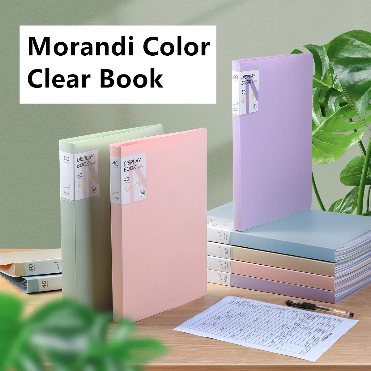Custom Morandi Multicolor A4 Size File 20~60 Pockets Clear Display Book Presentation