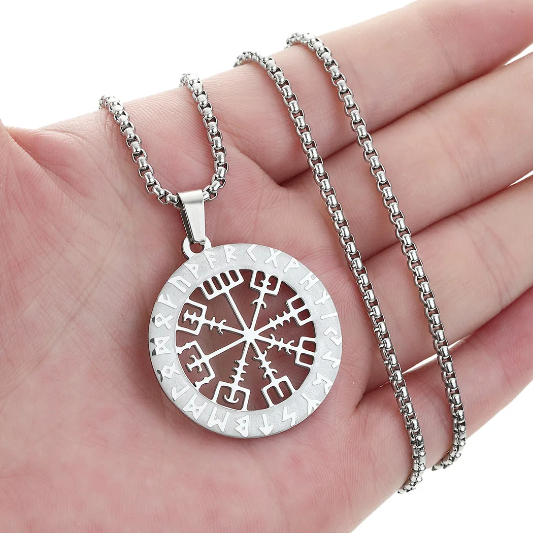 Vintage Rune Pirate Compass Slavic Small Compass Pendant Men Alloy Necklace Jewelry