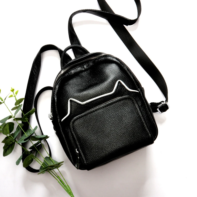 Jranter Custom Morral Para Mujer Fashion Ladies Black Leather Backpacks For Women Korean Style Cowhide Genuine Leather Backpacks