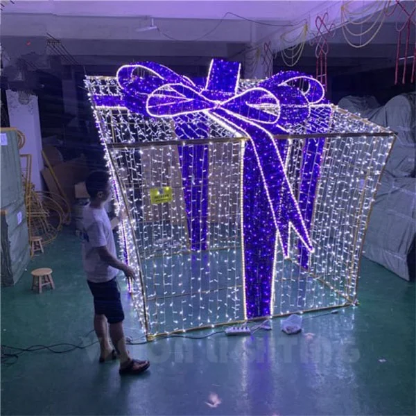Outdoor Christmas Holiday Landscape Lighting Large LED Christmas Gift Box for Shopping Mall Street Park Holiday Decoration