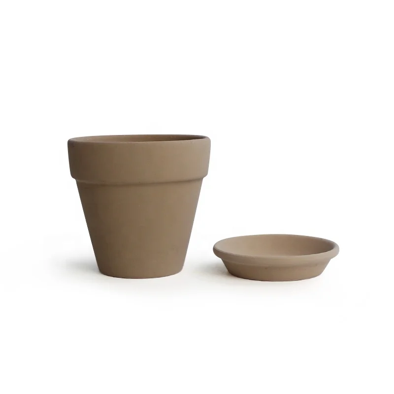 Hot selling 4inch Creative terracotta indoor pot clay glazed orchid flower pots grey color succulent pot with tray indoor