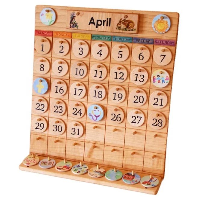Educational Toy Desk Calendar Wooden Frame Memory Games Wood Decoration Perpetual Everyday Calendar
