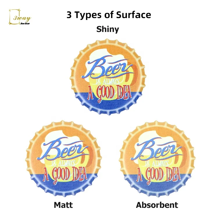 Kitchen decor OEM custom shinny matt absorbent beer tea coffee ceramic coasters cup mat placemat with cork heat resistant