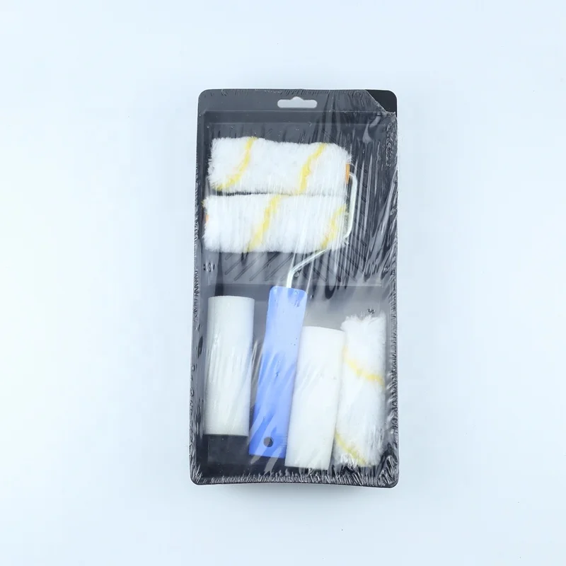 4inch yellow stripe painting roller set acrylic paint roller with blue handle  white foam roller kit