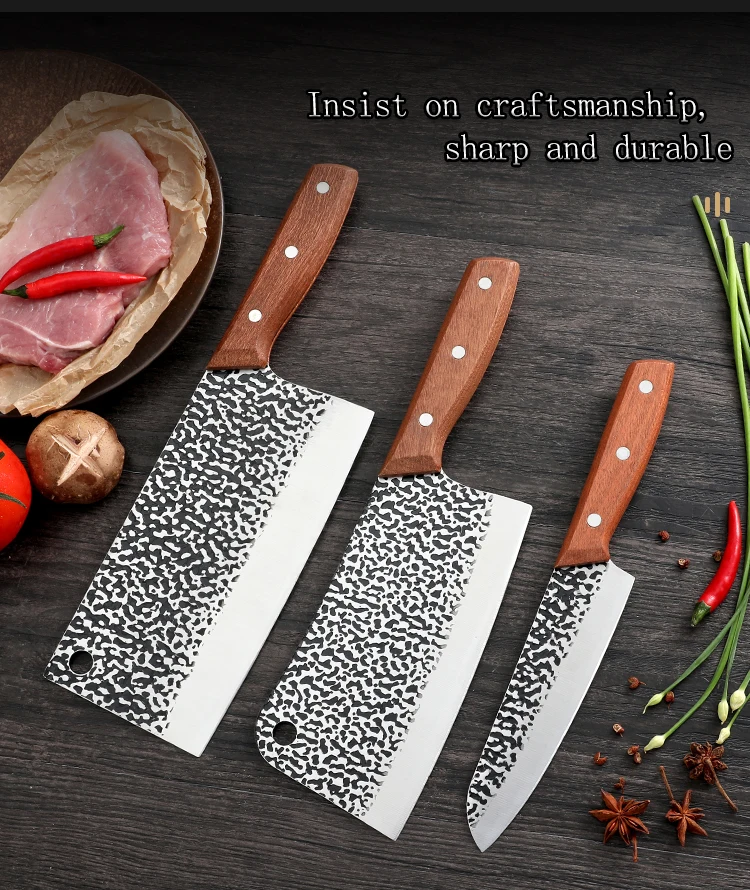 Factory Kitchen Knives Forged Meat Cutter Wooden Handle Chopper Knife Stainless Steel Knife 7 inch