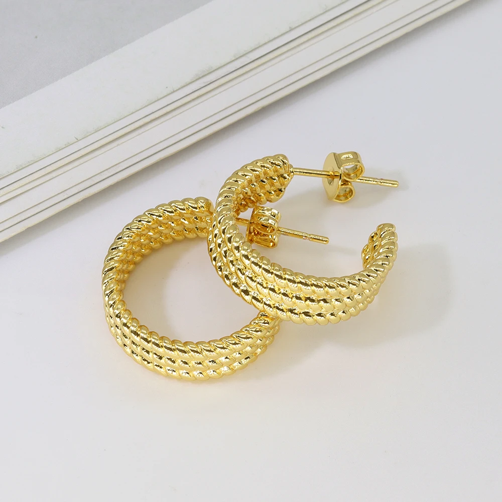 Fashion Jewelry Manufacturer Wholesale Women 18K Gold Plated Simple Twist C Shape Hoop Earrings