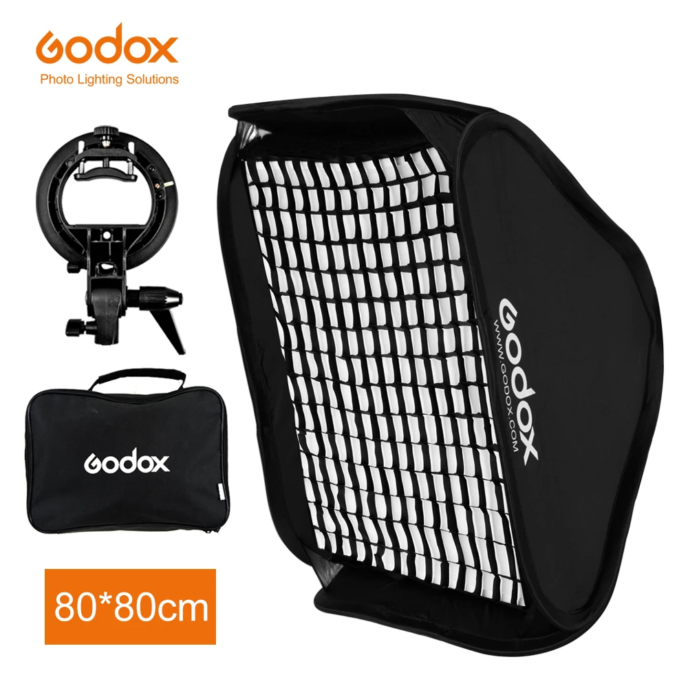 Godox 80*80 см сотовый софтбокс + S-образный кронштейн для крепления Bowens комплект Canon Nikon Speedlite