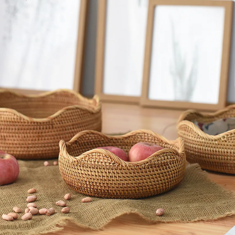Lnasidel Rattan Woven Wicker Picnic Fruit Shopping Basket  Homm Chaussur Home Storage Baskets