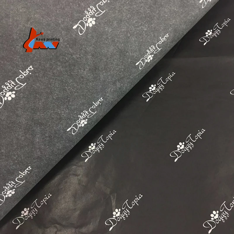 White silk paper with black logo / black logo on white tissue paper / black tissue wrapping paper with white logo printed