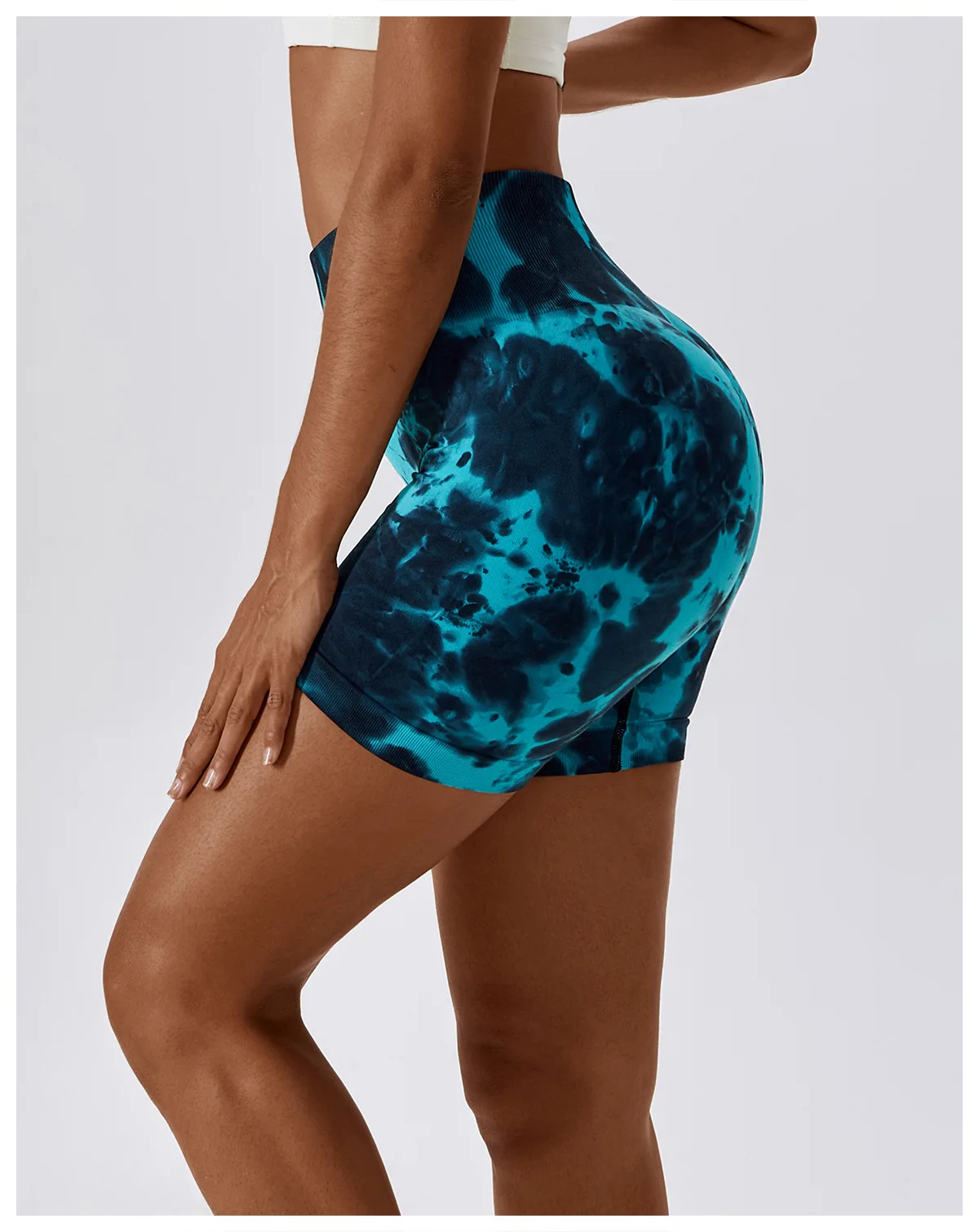 Custom Logo Women Seamless Knit Tie Dye Peach Butt Yoga Shorts Training Running Gym Workout 3 Inch Shorts For Ladies