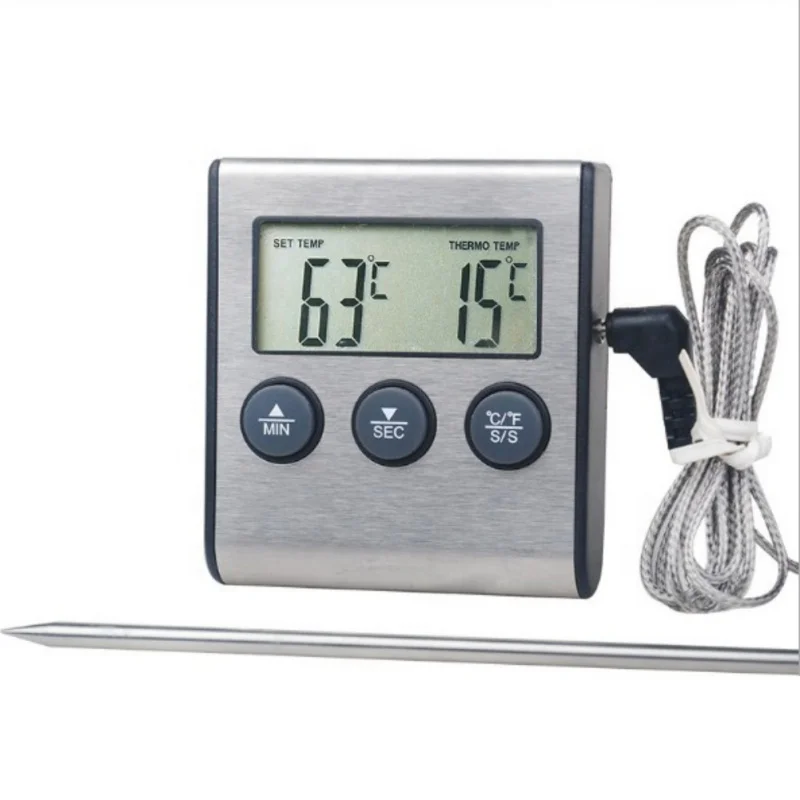 Digital Meat Thermometer & Timer,Large LCD Digital Cooking Food Thermometer with Probe,Stainless Steel Instant Read Grill