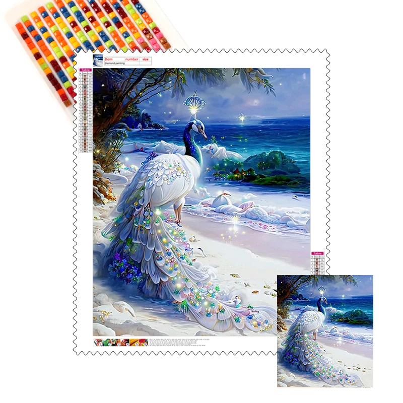 Custom Diamond Painting 5d Picture DIY Kit Diamond Painting Animals Peacocks in White Beach Diamond Painting Wholesale