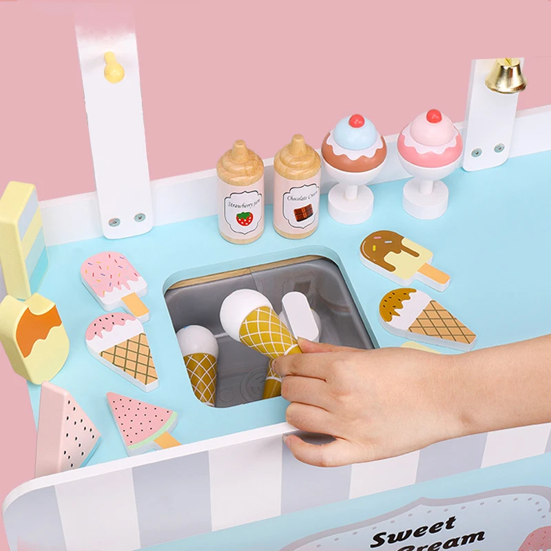 Wholesale Wooden Cone Shopping Cart Toy Plastic Ice Cream Truck Kitchen Toys for Girl