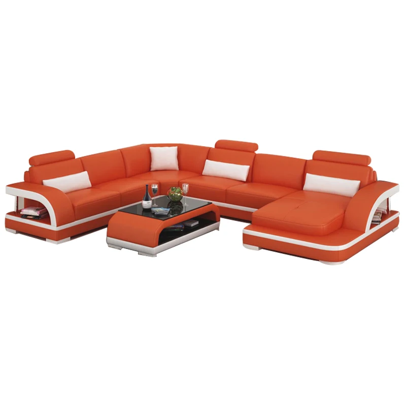 Linlamlim Luxurious Italian Leather Sofa Genuine Leather Couch U Shape Sofas with Coffee Table Living Room Sofa for Waiting Room