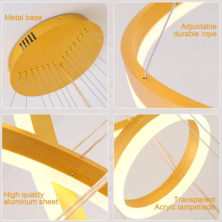 Custom Lighting Living Room Hotel Project Iron Aluminum Round Modern Ceiling Chandelier Led Circle Ring Pendant Light