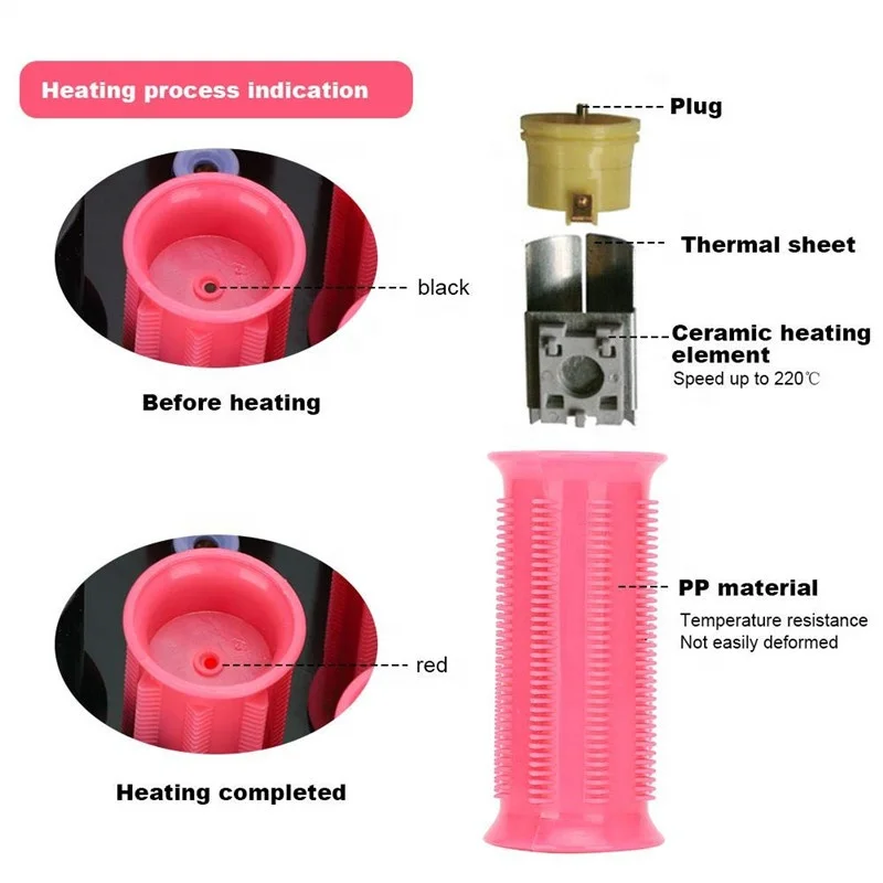 15Pcs Electric Heated Roller Ceramic Curling Roll Tube Hair Styling Tool with Black Clip 110-220V Mini Electric Hair Curler