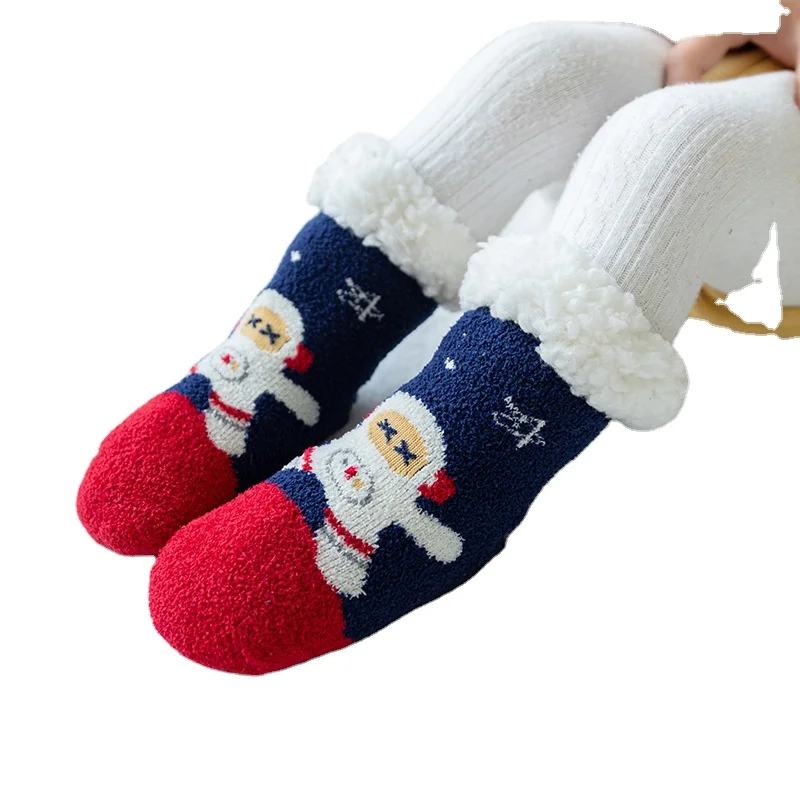 Autumn and winter add wool thicken baby thick shoes socks non-slip warm coral velvet learning walk floor socks wholesale