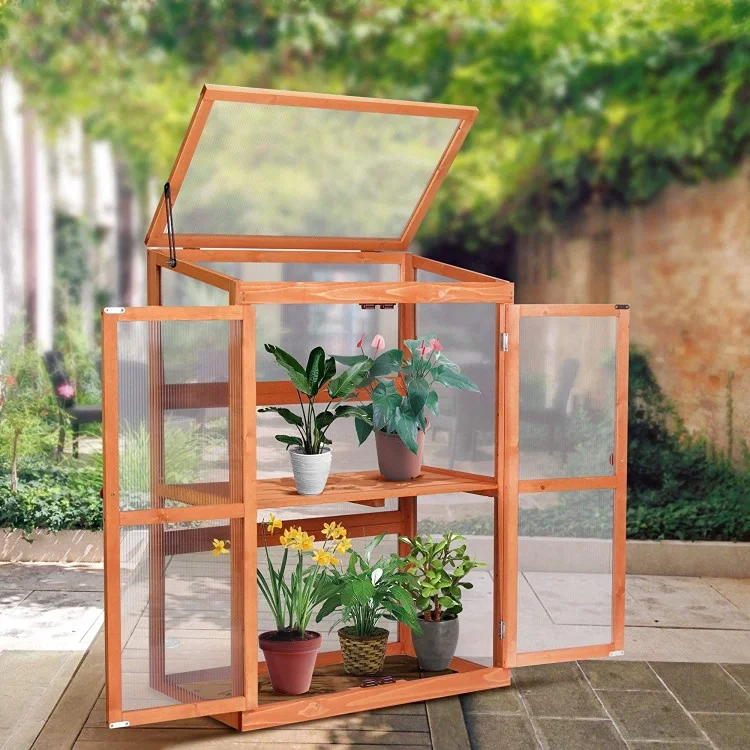 Jaalex Hot Sale Wooden Outdoor Waterproof Mini Portable 2 Layers Garden Greenhouse For Home Use