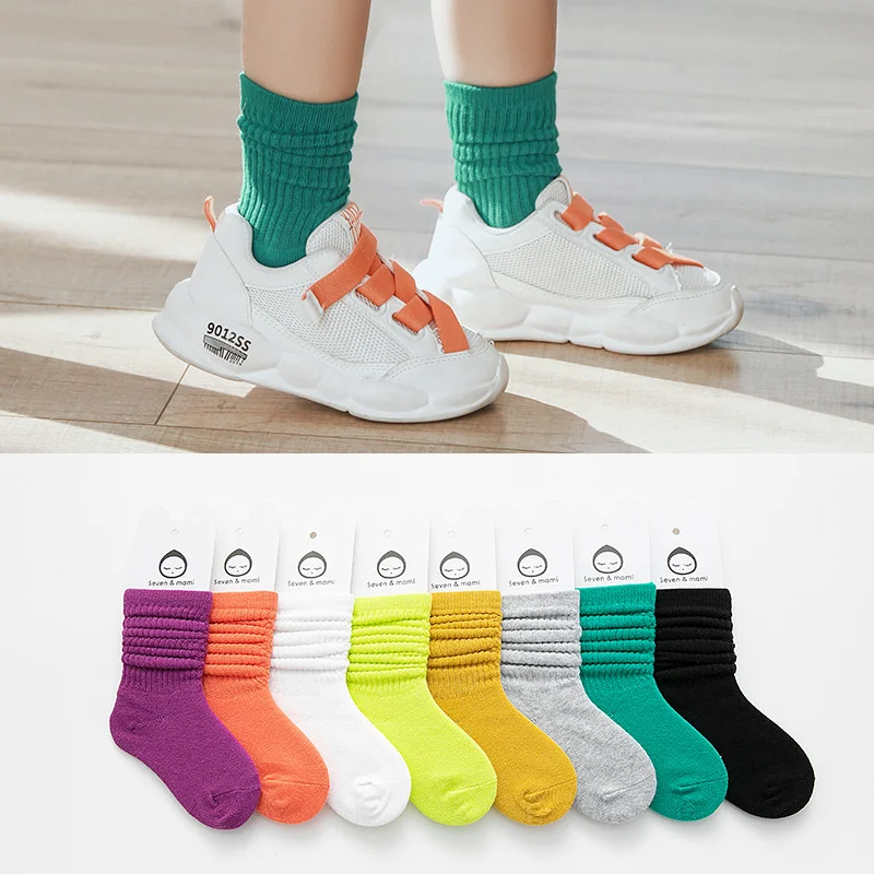 
Bright color little girl slouch socks long neon multi socks kids cotton slouch sock 