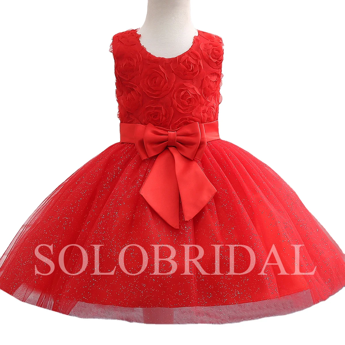 Wholesale red shiny bow kids little queen 2020 wedding girls floral flower dress