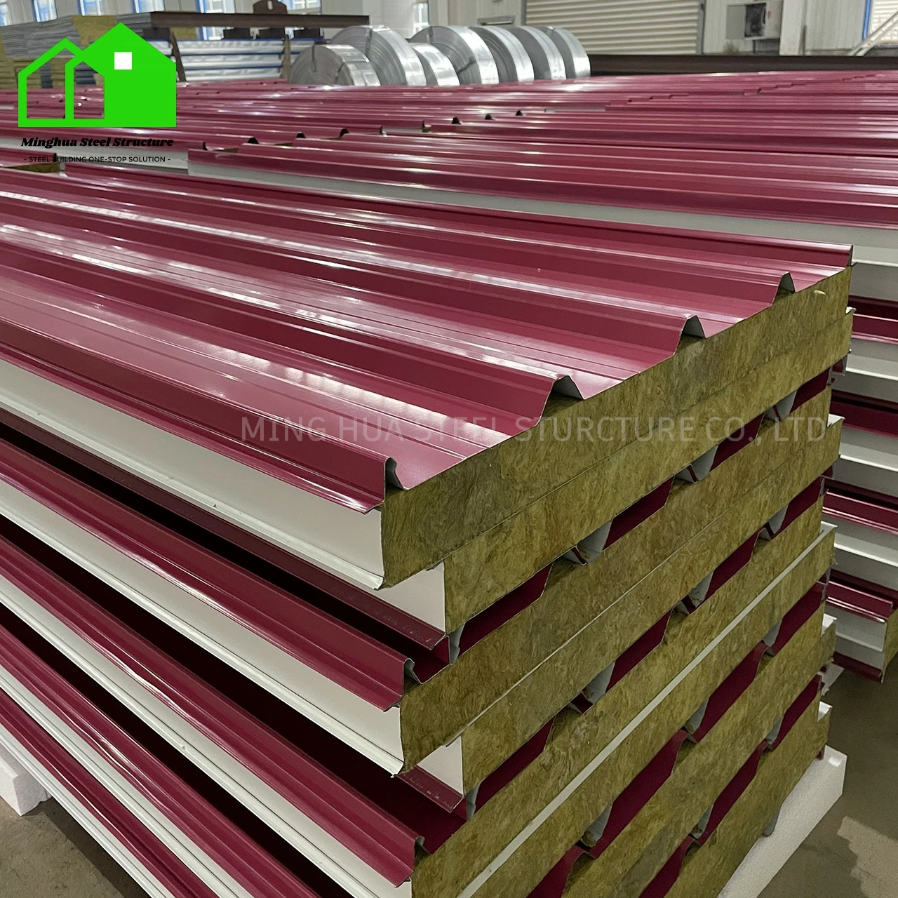 Insulated metal roofing panels Corrugated metal roofing panels Rock wool sandwich board