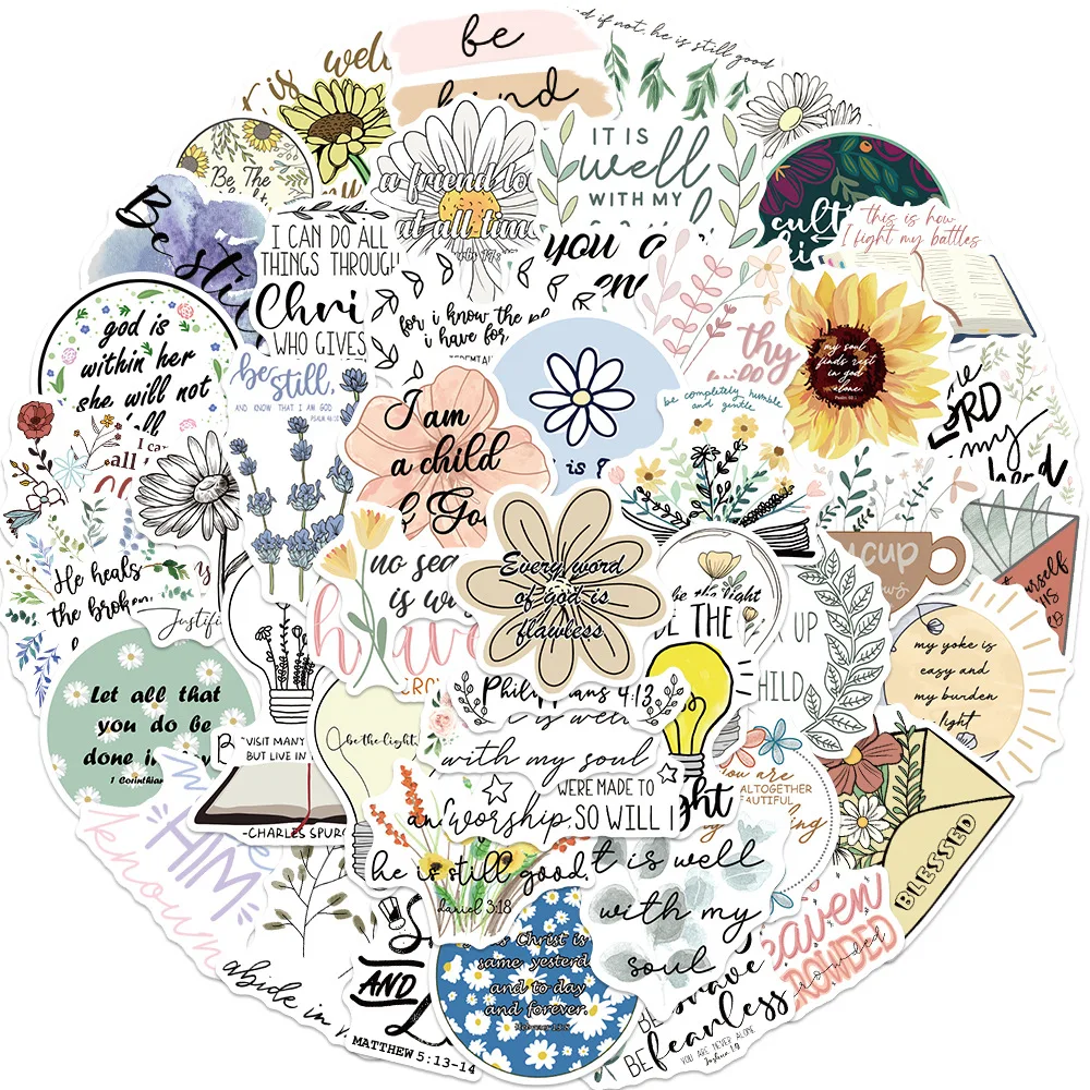 50PCS Bible Phrases Series Graffiti Stickers, Waterproof Vinyl Decals For Water Bottle Laptop Hydroflask Scrapbook Skateboard Mo