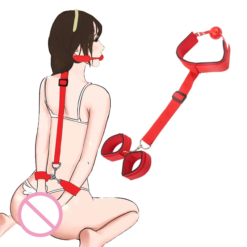 Backhand back gag ball female slave tempering props SM bondage bondage handcuffs flirting role-playing erotic sex toys
