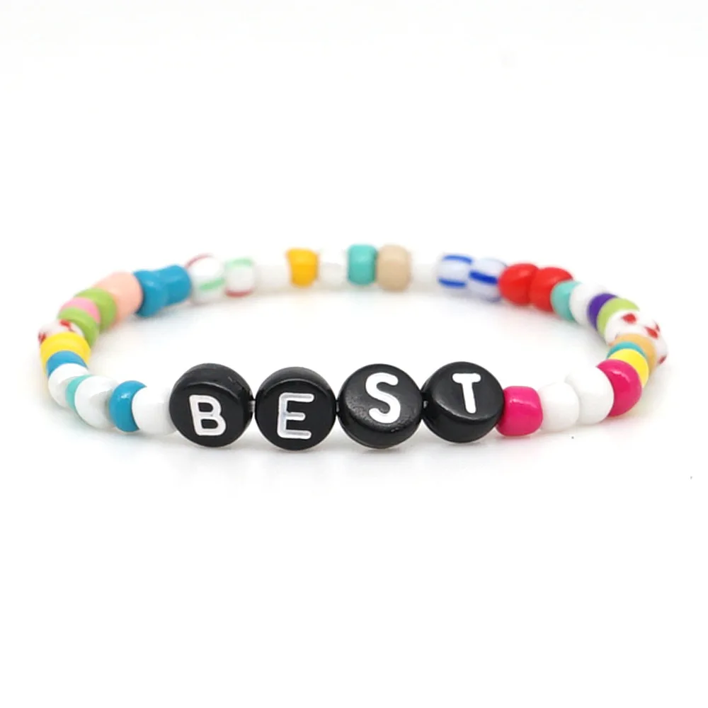 Simple Versatile Boho Bracelet Stained Glass Rice Beads Hand-woven Small Bracelet Letter Bracelet