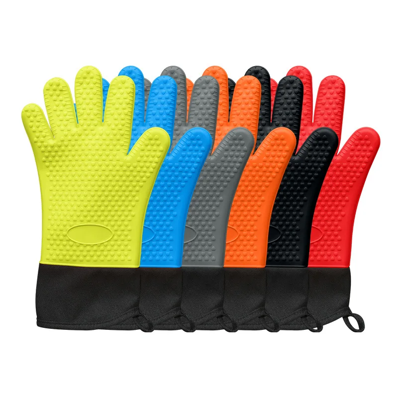 Hot Sell Heat Resistant Double Oven Mitts for Kitchen Cooking BBQ Glove Baking Non-slip Silicone Glove