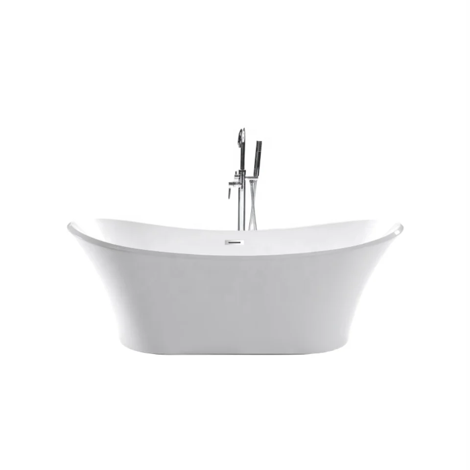 Oumeiga 1.8m Double-Ended Rectangular Acrylic Slipper Bath Tub Modern Freestanding for Hotels with Drainer