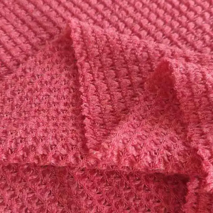 America New Trend Red Soft TR Polyester Rayon Viscose Spandex Waffle Jacquard Knitted Fabric for Daily Wear